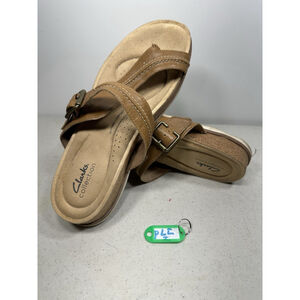 Clarks Collection Buckle Toe-Post Sandals Brynn Madi Tan Leather 11